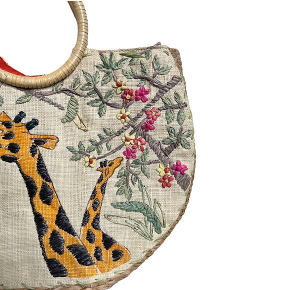 Straw Floral Giraffe Safari Woven Boho Large Purse Handbag bag - Picture 3 of 12